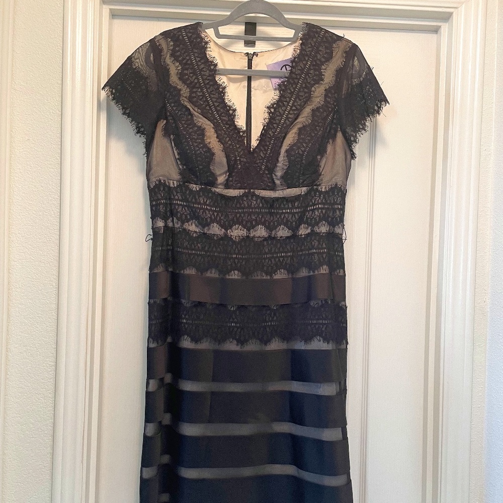 JS Collections Black Lace/Satin Dress with Satin Tie Size 12